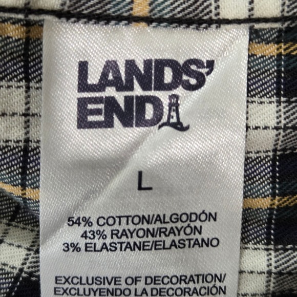 Lands' End Plaid Green Flannel Shirt Button Down LS Cotton Blend Men's L - Picture 5 of 7